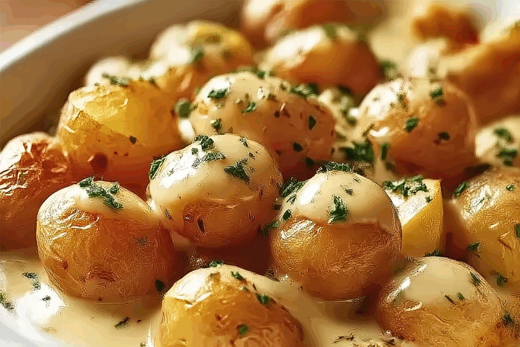 Creamy Garlic Sauce Mini Potatoes