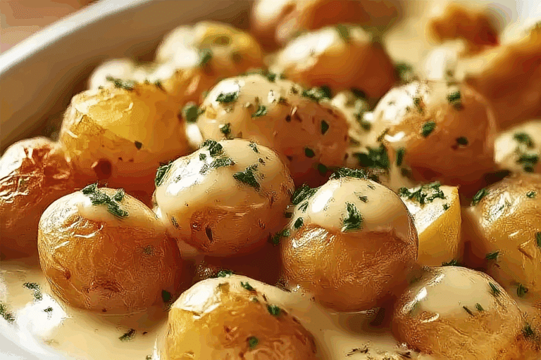 Creamy Garlic Sauce Mini Potatoes
