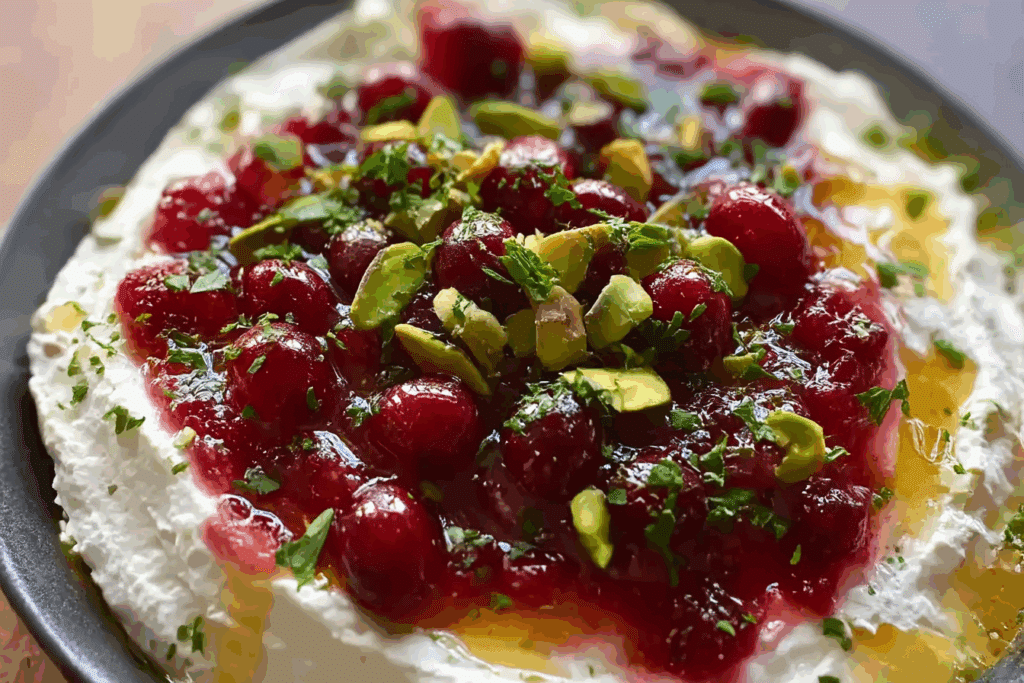 Cranberry Whipped Feta Dip with Hot Honey Drizzle