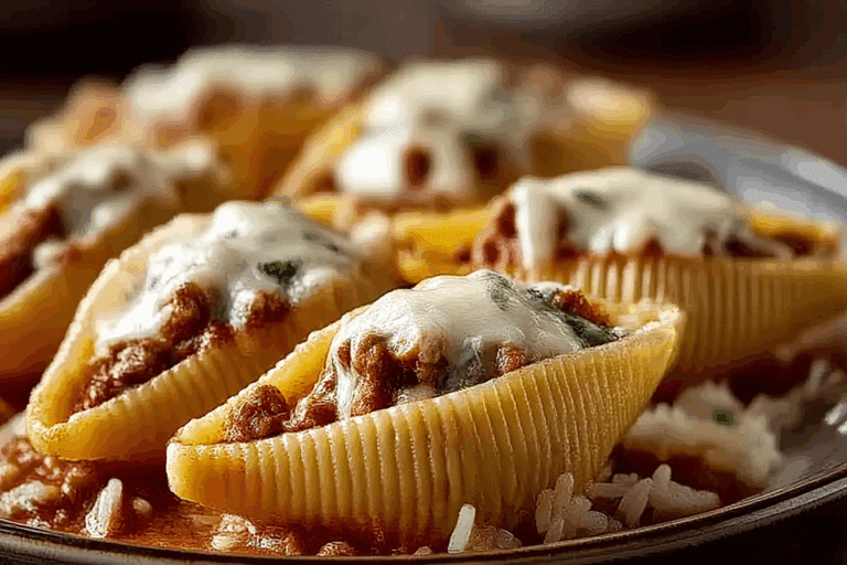 Beef and Ricotta Stuffed Shells in Creamy Sauce