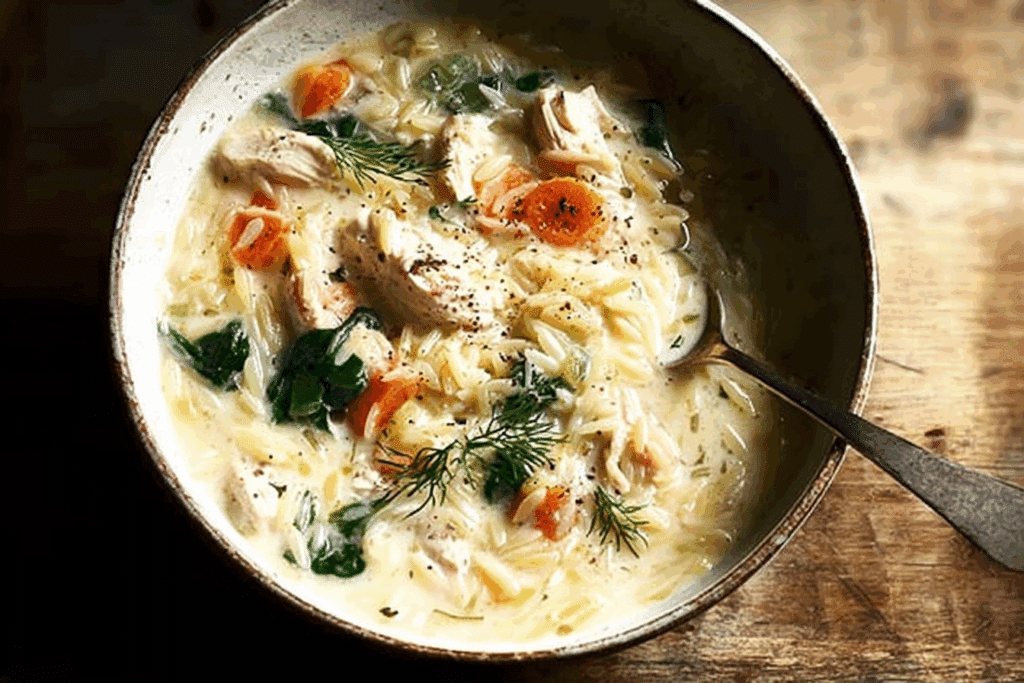 Creamy Chicken and Orzo Soup with Fresh Dill