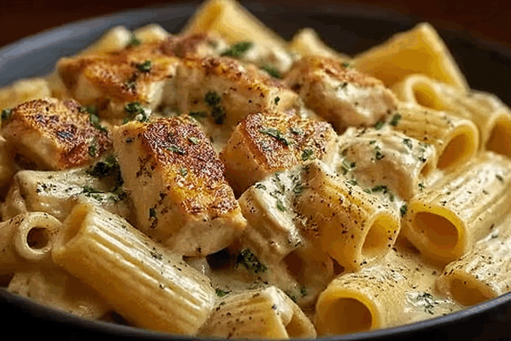 Creamy Garlic Butter Chicken and Rigatoni in Parmesan Sauce