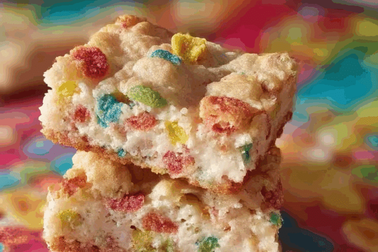 Fruity Pebbles Cookie Cheesecake Bars