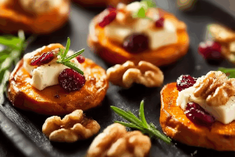 Sweet Potato Rounds with Brie, Cranberry & Walnuts