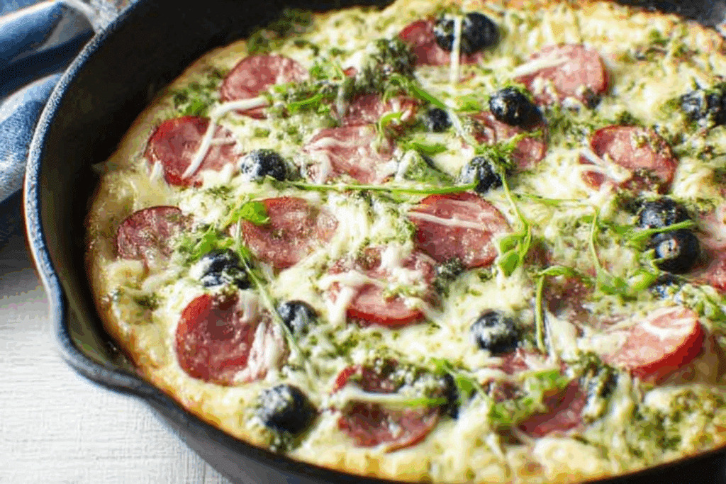 Cast Iron Skillet Loaded White Pesto Pizza