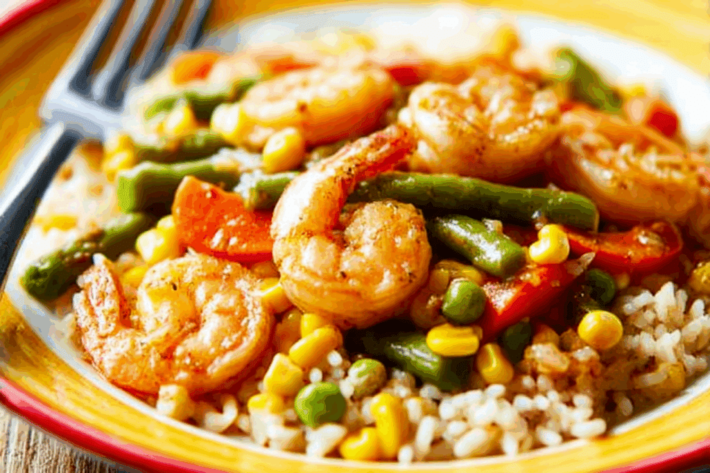 Garlic Shrimp Veggies and Rice