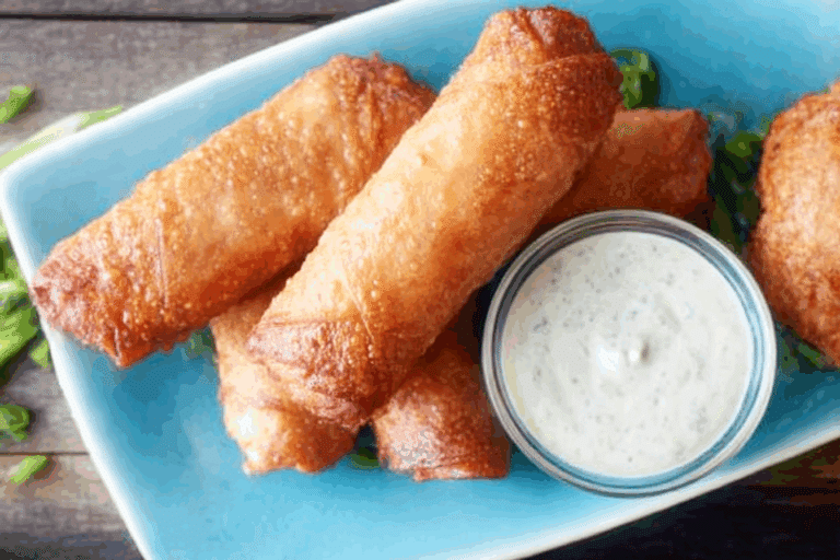 Buffalo Chicken Egg Rolls w/Creamy Blue Cheese Dipping Sauce