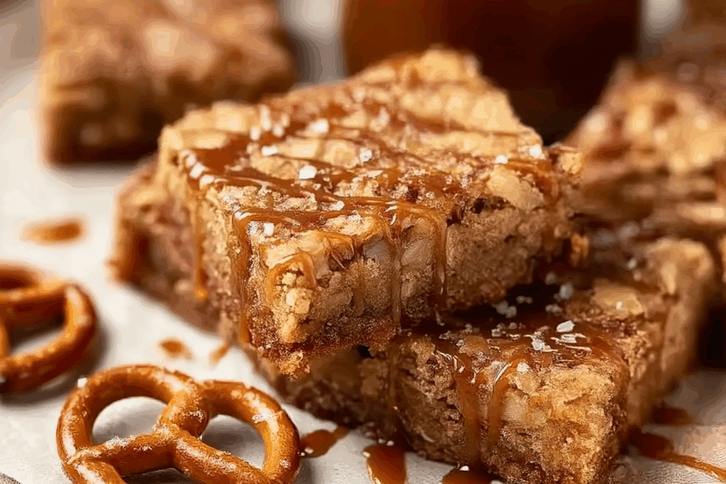 Salted Caramel Pretzel Blondies
