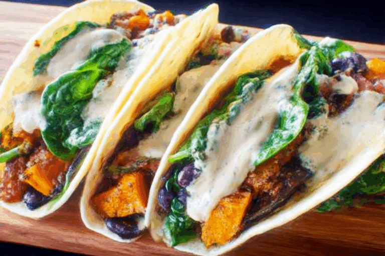 Butternut Squash Portobello Tacos with Garlic Sage Cream Sauce