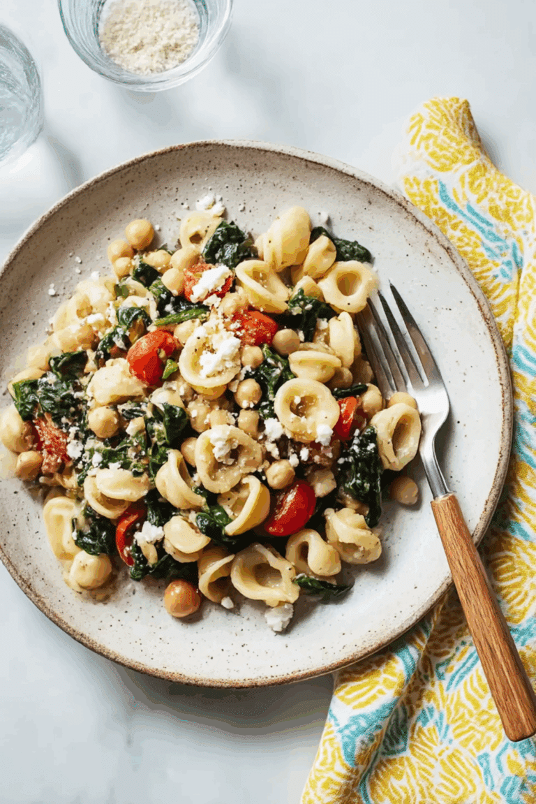 Orecchiette with Greens, Garbanzo Beans and Ricotta Salata