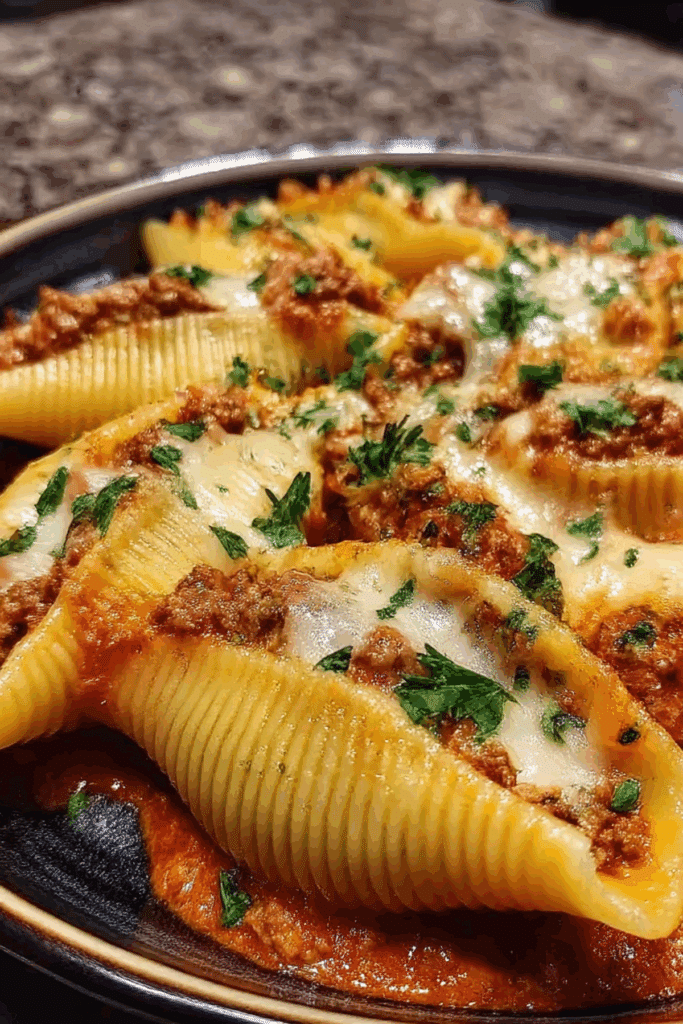 Beef and Ricotta Stuffed Shells in Creamy Sauce