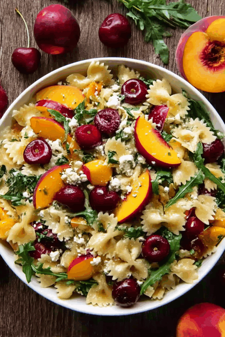 Cherry & Peach Pasta Salad with Feta