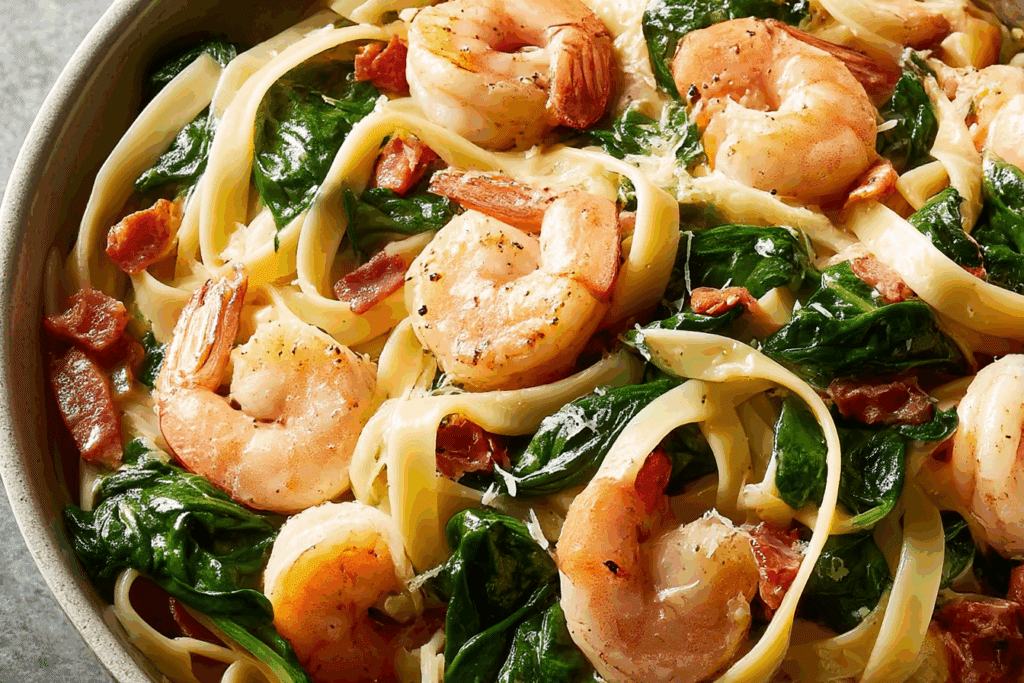 Spinach Shrimp Fettuccine