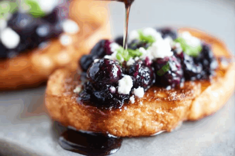 Roasted Blueberry French Toast Crostini
