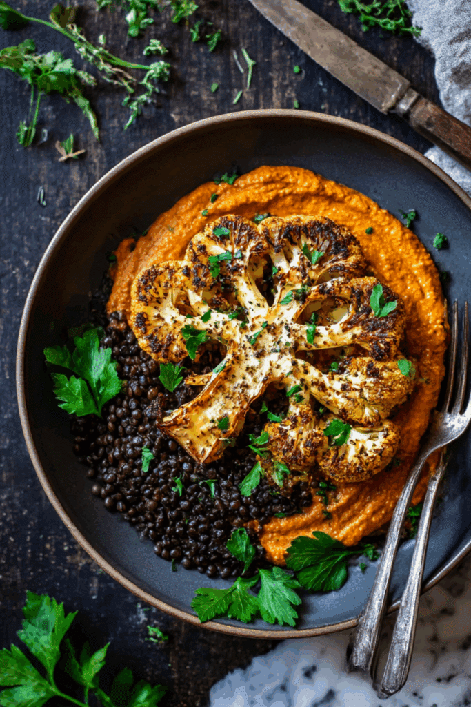 Roasted Cauliflower Steaks with Romesco Sauce