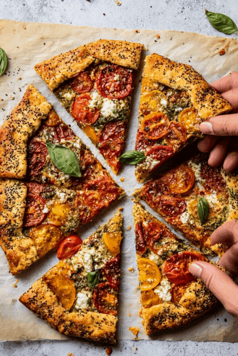 Tomato and Basil Galette with Feta and Poppy Seed Pastry