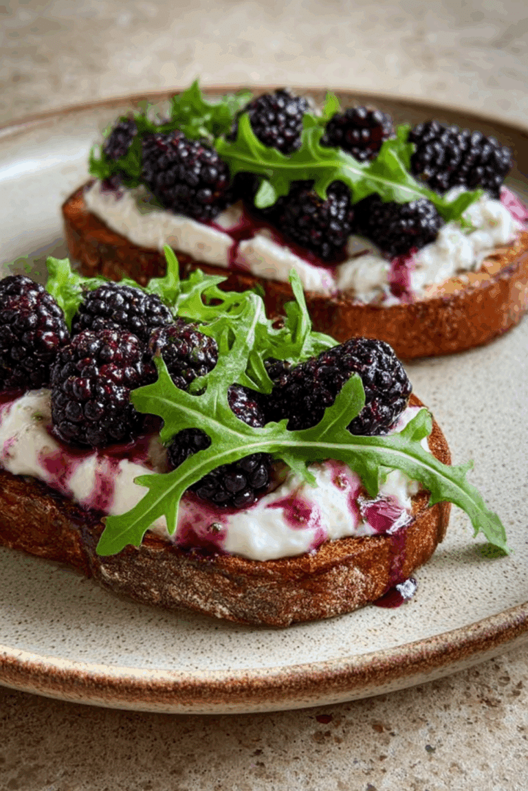 Pickled Blackberry and Whipped Feta Tartines