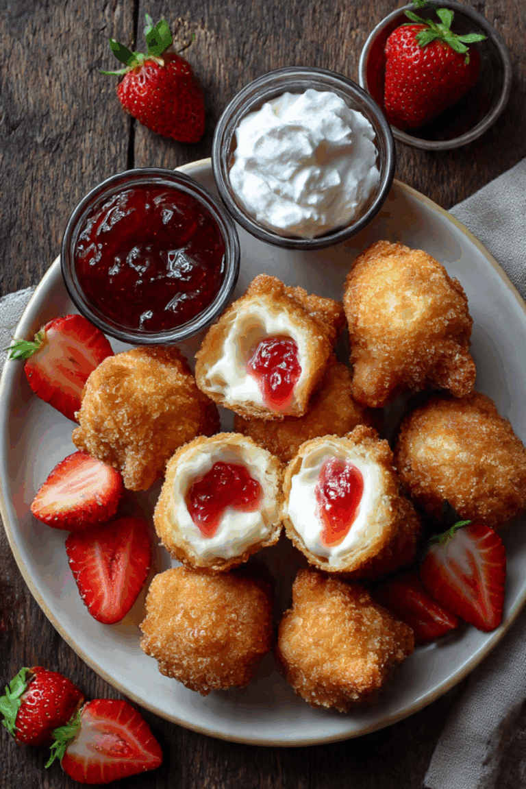 Deep-Fried Strawberry Cheesecake Stuffed Wonton Bites