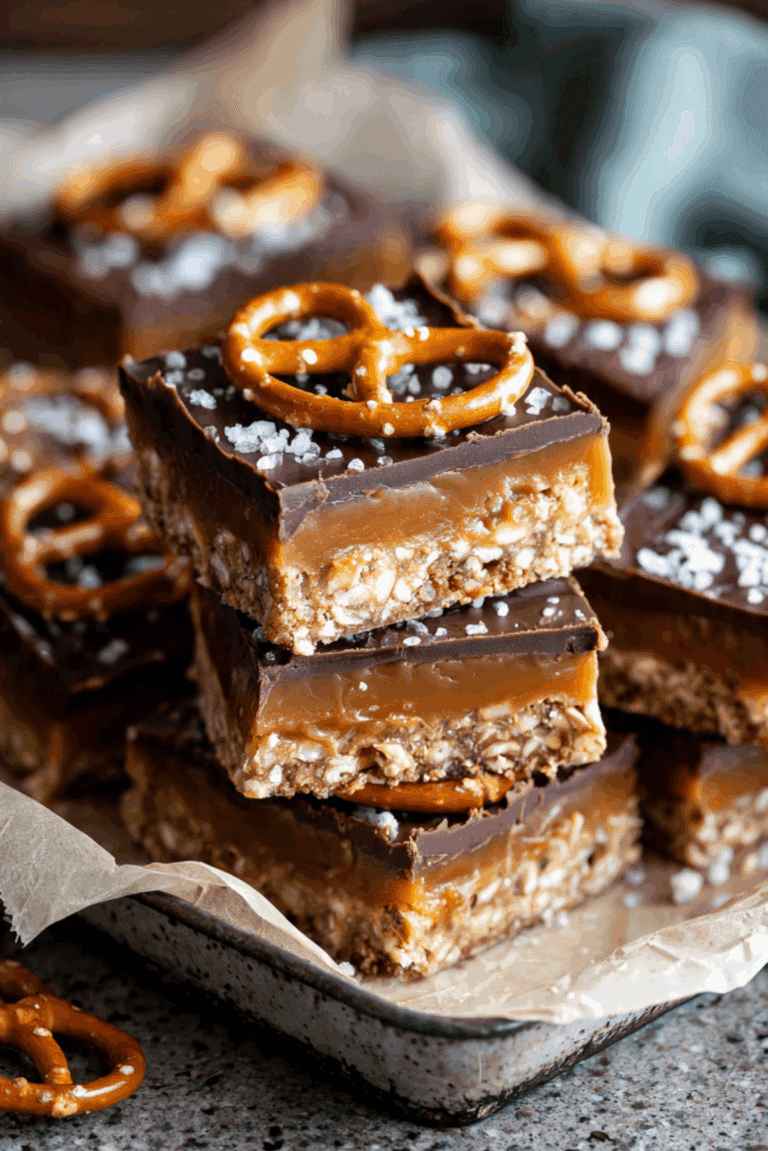 No-Bake Salted Caramel Pretzel Bars
