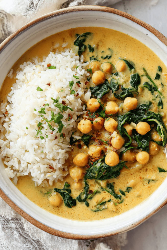 Steph’s Chickpea Curry with Spinach and Rice
