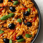 Creamy Goat Cheese & Roasted Red Pepper Risoni (Orzo)