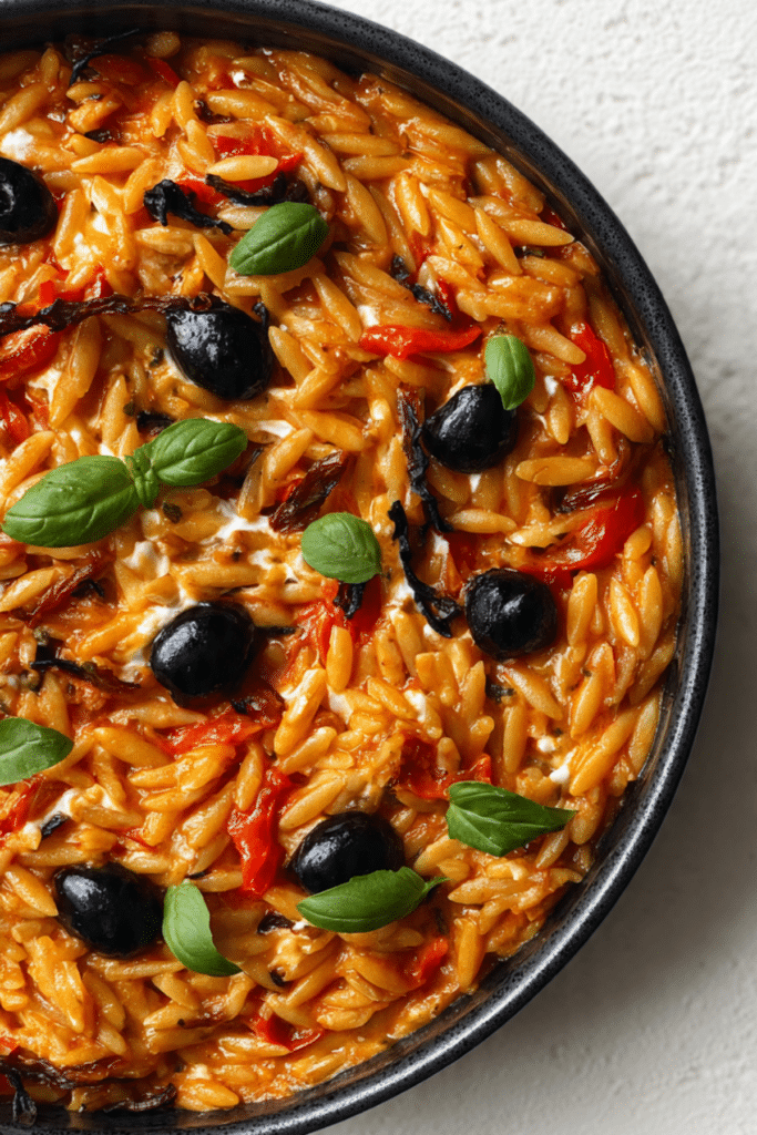 Creamy Goat Cheese & Roasted Red Pepper Risoni (Orzo)