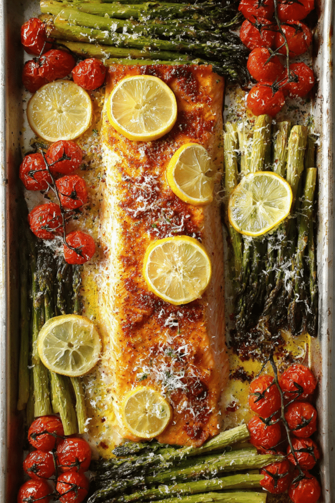 Lemon Garlic Salmon Tray Bake