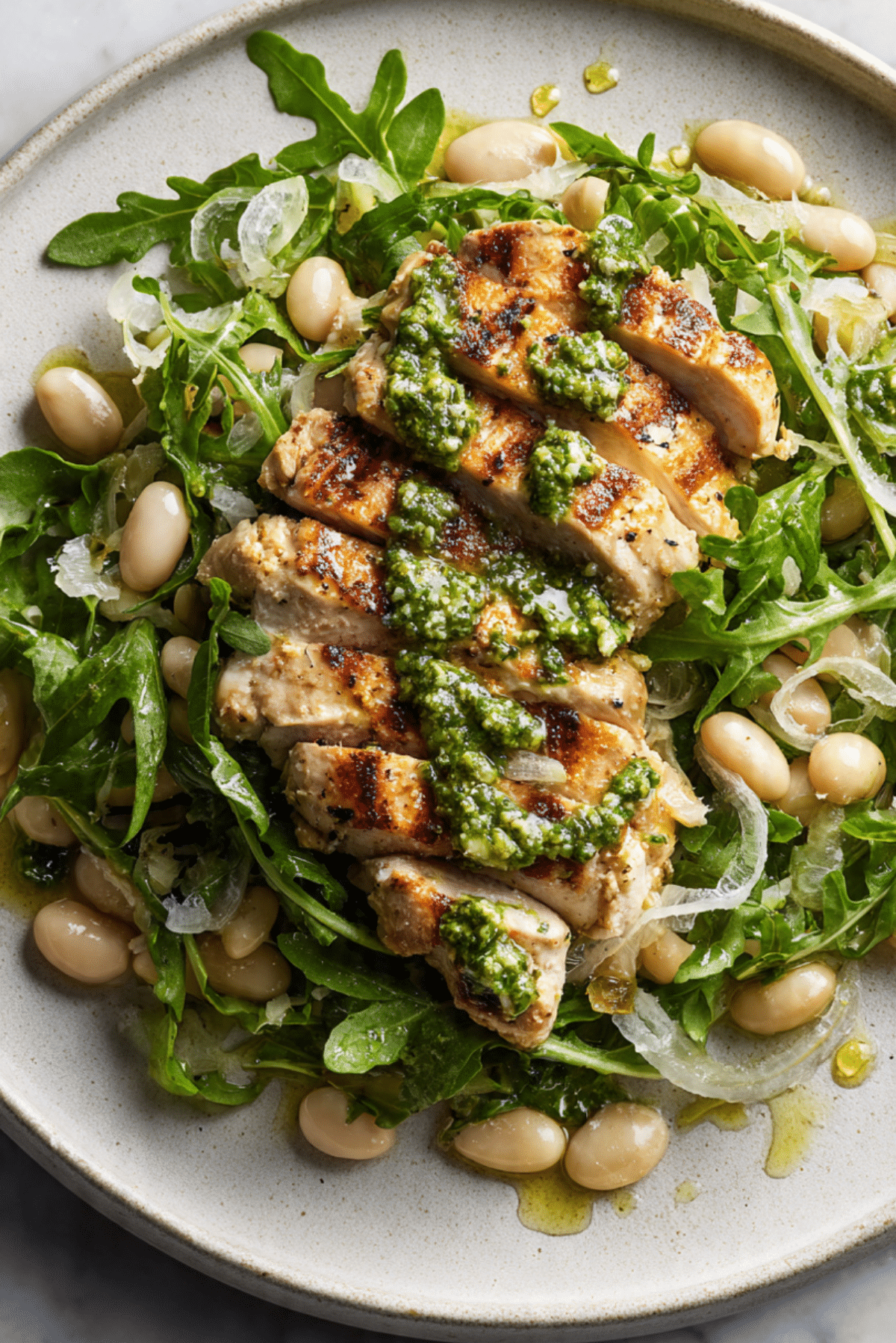 Arugula White Bean Salad With Pesto Chicken