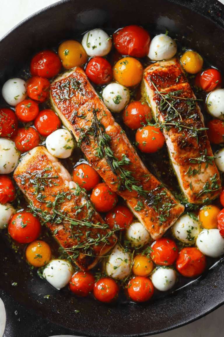 Pan-Seared Salmon with Cherry Tomatoes and Mozzarella