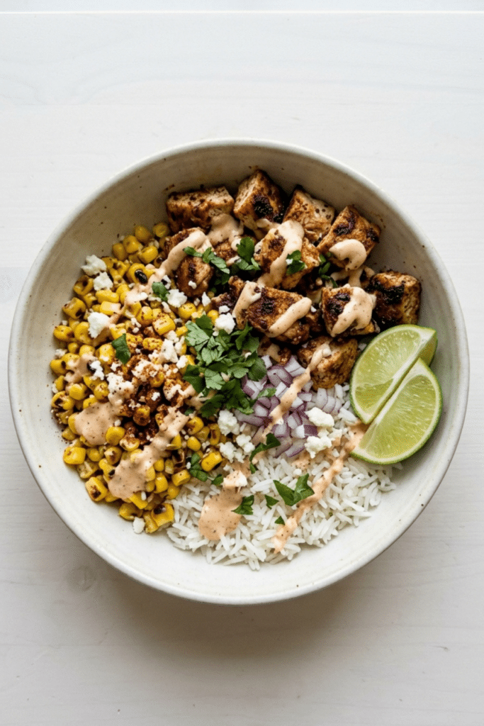 High Protein Street Corn Chicken Bowl