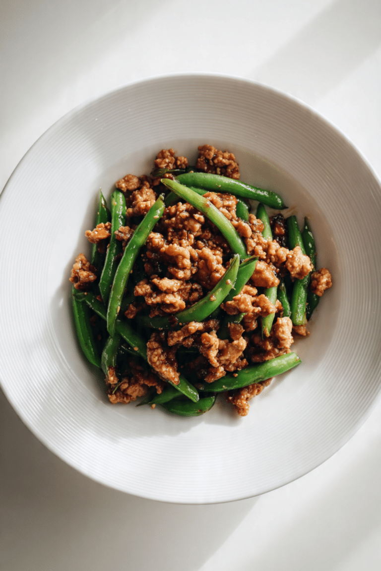 high protein Sesame ground chicken with green beans