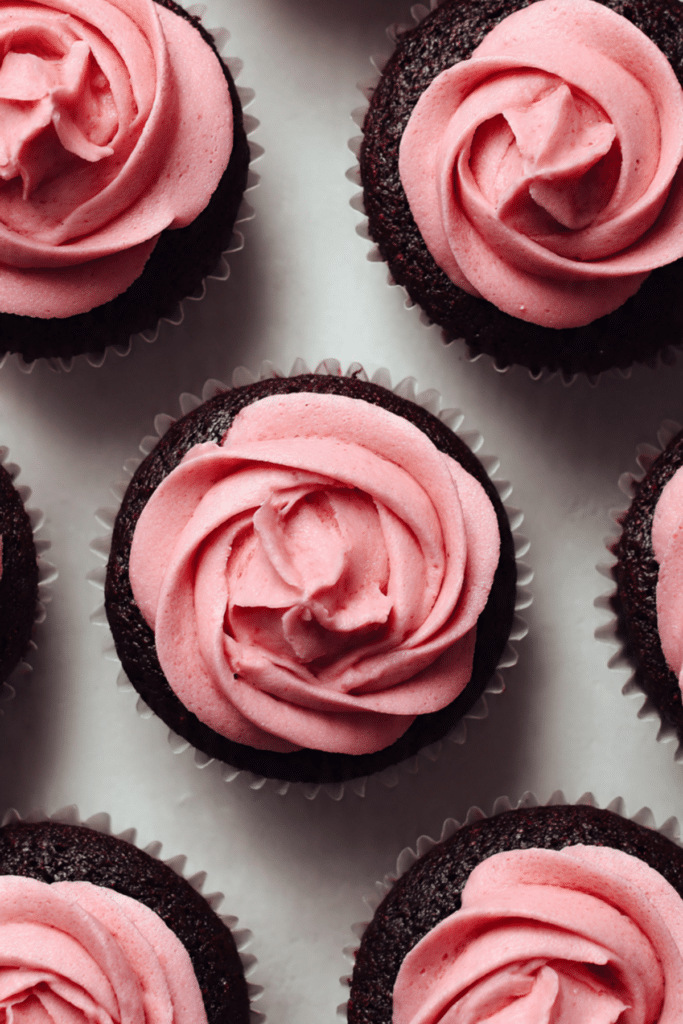 Dark Chocolate Cupcakes with Fresh Raspberry Frosting